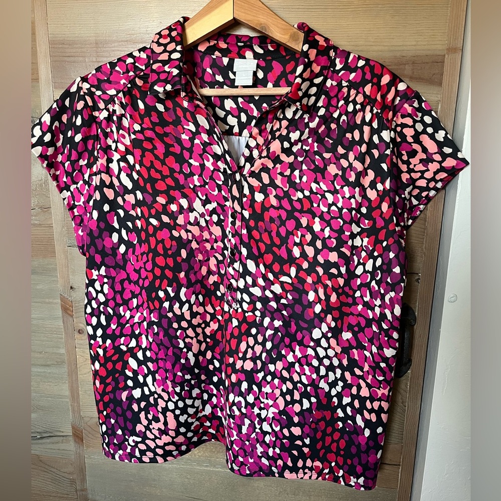 Chico's Pink Multi Short-Sleeve Printed Blouse